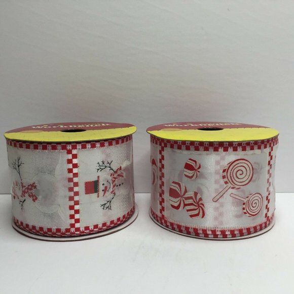 Peppermint Snowmen Candy Cane 2.5" Christmas Ribbon 4Yd Rolls Red Wreath Craft - Picture 3 of 4